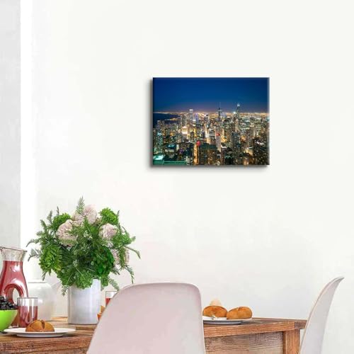 Image of Chicago Skyline Canvas Wall Art for Living Room City Picture Nature Cityscape Night Scene Wall Decor Modern Office Painting USA Skyscraper Panorama Prints Poster Artwork for Home Decoration 12x16 inch