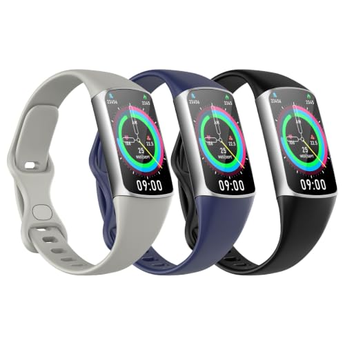 Astorgos 3 Pack Slim Bands Compatible with Fitbit Charge 6/Charge 5 for Women Men, Soft TPE Watch...