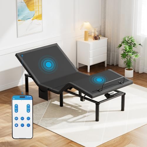 Image of Pipishell Twin XL Adjustable Bed Frame with Massage, Electric Bed Base with App-Controlled, Head & Foot Incline, 4 USB Ports, LED Under-Bed Lighting, 4 Leg Height Options, and Easy 3-Step Assembly