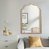 DAOYIJIAJU Gold Arch Mirror, 24'x36' Arched Vanity Mirrors for Bathroom, Metal Beaded Frame Ornate Decorative Mirror, Scalloped Vintage Mirrors for Fireplace Bedroom Living Room Hallway Entryway