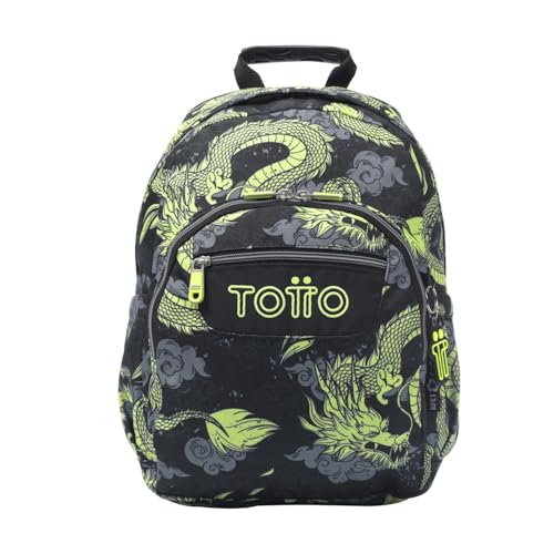 TOTTO - Mochila Escolar, Modelo Gommas, Mochila Mediana, Capacidad 15 L, Bolsillo para PC 14, Bolsillo Botella, Espaldar Ergonómico con Flujo de Aire, Cómodas Correas en S, Estampado Dragony