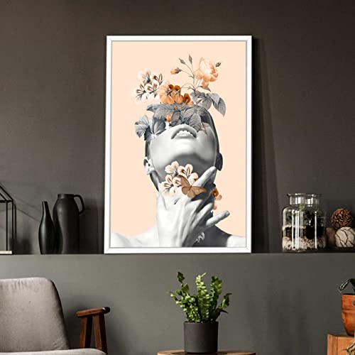 Image of PAINTINGMANTRA Biscuit Beige Inner Beauty White Framed Canvas Art Print for Wall, Home and Living Room Decoration (Size - 23 x 17 Inchs)