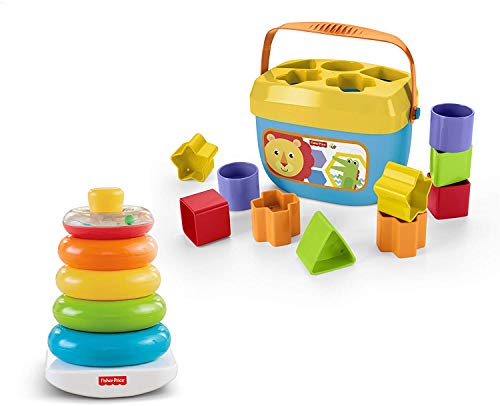 Image of Fisher-Price Infant Toy Set with Baby’s First Blocks (10 Shapes) and Rock-a-Stack Ring Stacking Toy for Ages 6+ Months (Amazon Exclusive)