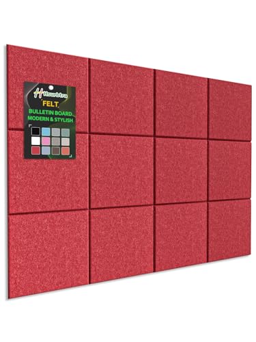 Hsurbtra Large Cork Board for Wall 47 x 36 Inch, 12 Pack Felt Bulletin Notice Board with Pushpins for Office Home School Farmhouse Wall Decor, Red