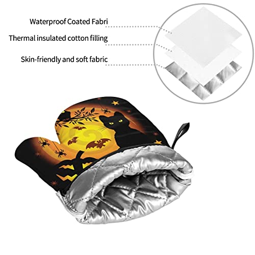 Halloween Pumpkin Witch Printed Oven Mitts And Pot Holders Heat Resistant Potholders Oven Gloves And Pad For Baking Kitchen Grilling - 4 Set #TOP3