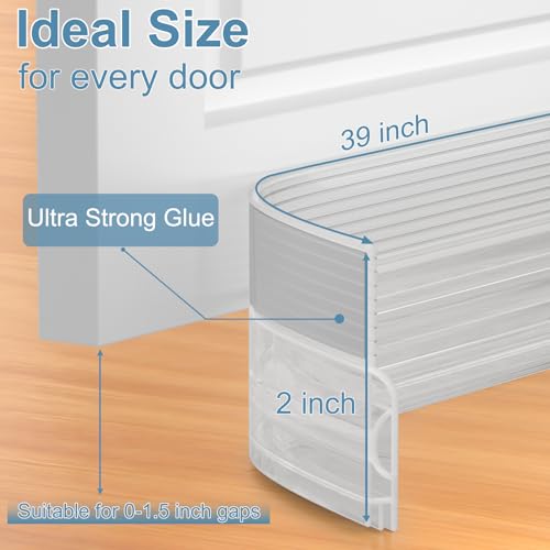 Image of Door Draught Excluder, Adjustable Door Sweep for Bottom of Door, Gap Filler for Exterior and Interior Doors, Door Weather Stripping Blocks Noise and Cold Air (39 Inch, Clear)