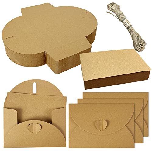 Rainmae Lot de 200 enveloppes en papier kraft en forme de cœur avec fermeture en forme de cœur pour CD, DVD, cartes de vœux, cartes d'anniversaire, cadeaux de remerciement, invitation Cover