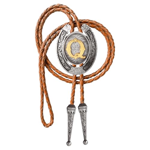 Image of Bolo tie for Men Western Cowboy Brown Leather Necktie Initial Letter ABCDJMR to Z Bolo ties for Women