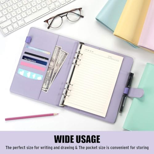 Image of Sooez A5 Notebook Binder, 6 Ring Planner with Stylish Design, Loose Leaf Personal Organizer Cover with Magnetic Buckle Closure, PU Leather Binder for Women with Macaron Colors (Olive Green)