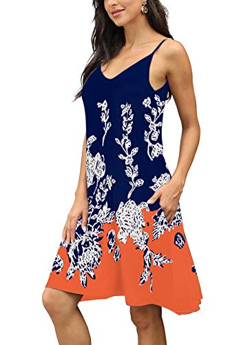 Image of Women's Summer Spaghetti Strap Casual Swing Tank Beach Cover Up Dress with Pockets