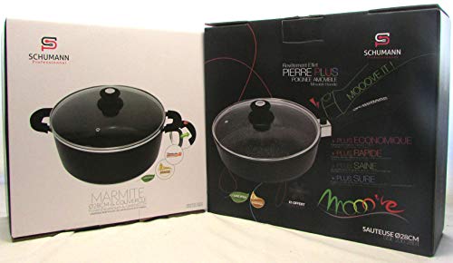 Schumann Professionnel - Lot de Sauteuse et Faitout 28cm - Compatibles Tous feux dont Induction - Fonte d'Aluminium Sans PFOA - Manches Amovibles et Poignées...