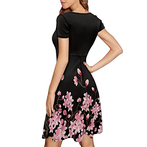 Image of AFPANQZ Womens Casual Summer Lightweight Vintage Dress Short Sleeve Midi Dress Knee-Long Luxury Formal Dress