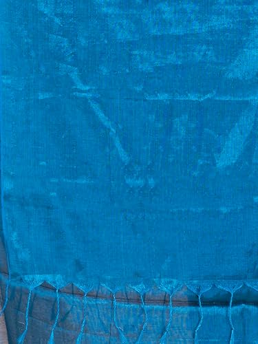 Image of Women's Tissue Cotton Saree | Plain Lightweight Tassel Pallu Saree with Blouse