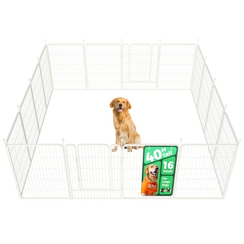 Image of FXW Rollick Unleashed Dog Playpen for Indoor, Yard, RV Camping, 40 inch 16 Panels for Medium and Large Dogs, White│Patented
