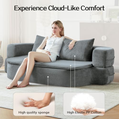 Image of 79 inch Convertible Futon Sofa Bed Mattress, Sleeper Boneless Futon Sofa,Grey