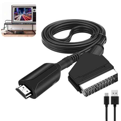 Convertidor SCART a HDMI 1080p/720p, Cable Euroconector a HDMI   Adaptador Euroconector a HDMI con Cable, Compatible con HDTV, DVD, BLU Ray, VCR, Proyector y Consolas de Juegos