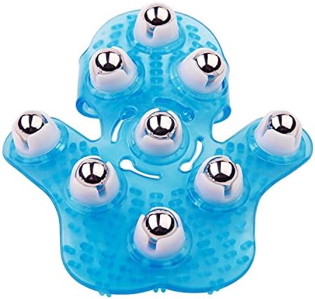 Boseen Hand Held Massager for Muscle Back Neck Joint Foot Shoulder Leg Pain Relief - Palm Shaped Massage Glove Full Body Massage Tool with Roller Ball Massager Essential Oils with Portable Design Blue