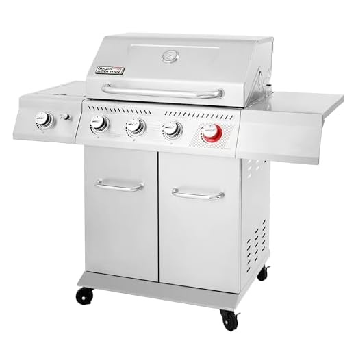 Royal Gourmet GA4402S 4 Burner Propane Gas Grill with Side Burner & Warming Rack, Stainless Steel Gas Grill with 54,000 BTUs Output for Barbecue Grilling & Backyard Cooking, Silver