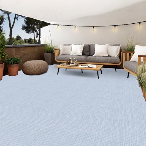 9'x18' Waterproof RV Camping Mat with 4 Corner Loops Stakes for Patio, Large Carpet All Weather Floor Mats Plastic Deck Balcony Picnic Rug Indoor Area Rug Outside Decor 9x18ft Blue White