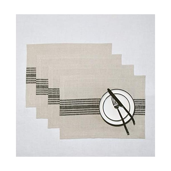 Solino Home Linen Placemats Black and Natural – 100% Pure Linen Farmhouse Thanksgiving Placemats 14 x 19 Inch – Machine Washable Tablemats Set of 4 – Handcrafted from European Flax Solino Home Linen Placemats Black and Natural – 100% Pure Linen Farmhouse Thanksgiving Placemats 14 x 19 Inch – Machine Washable Tablemats Set of 4 – Handcrafted from European Flax