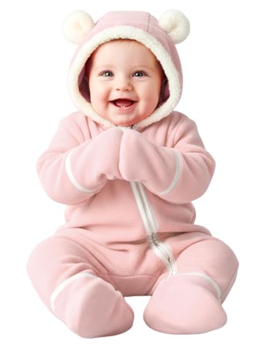 Image of PATPAT Fleece Hooded Footed Clothes, Soft Warm Footie Covers, Car Seat Friendly, Easy Zip,Cute Romper Newborn Infant Jumpsuit