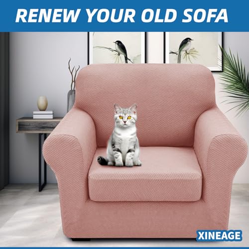 XINEAGE New 2 Pieces Chair Covers with Arms Super Stretch Chair Slipcover for Living Room Pet Dog Universal Slip Cover Anti Slip Armchair Furniture Protector (Dusty Pink), 31"-46"(1 Cushion)