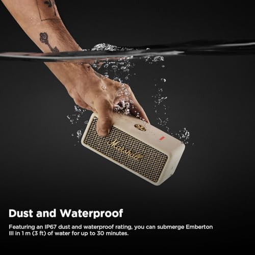 Image of Marshall Emberton III Compact Portable Bluetooth Speaker with 32+ Hours of Playtime, (360 Sound), Dust & Waterproof (IP67) - Cream.