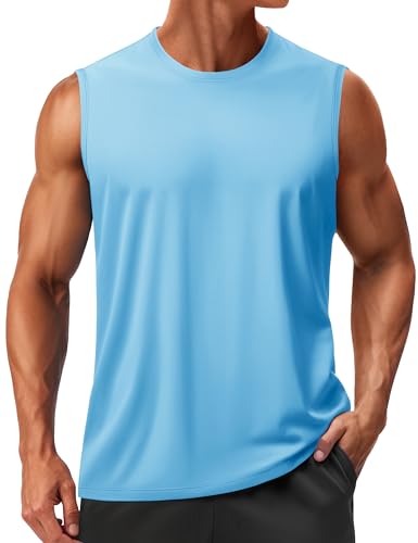 TACVASEN Mens Tank Top Sleeveless Shirts for Men Dry Fit Workout Gym Shirts Muscle Tank Athletic Swimming Sleeveless Tee Workout Top Blue L
