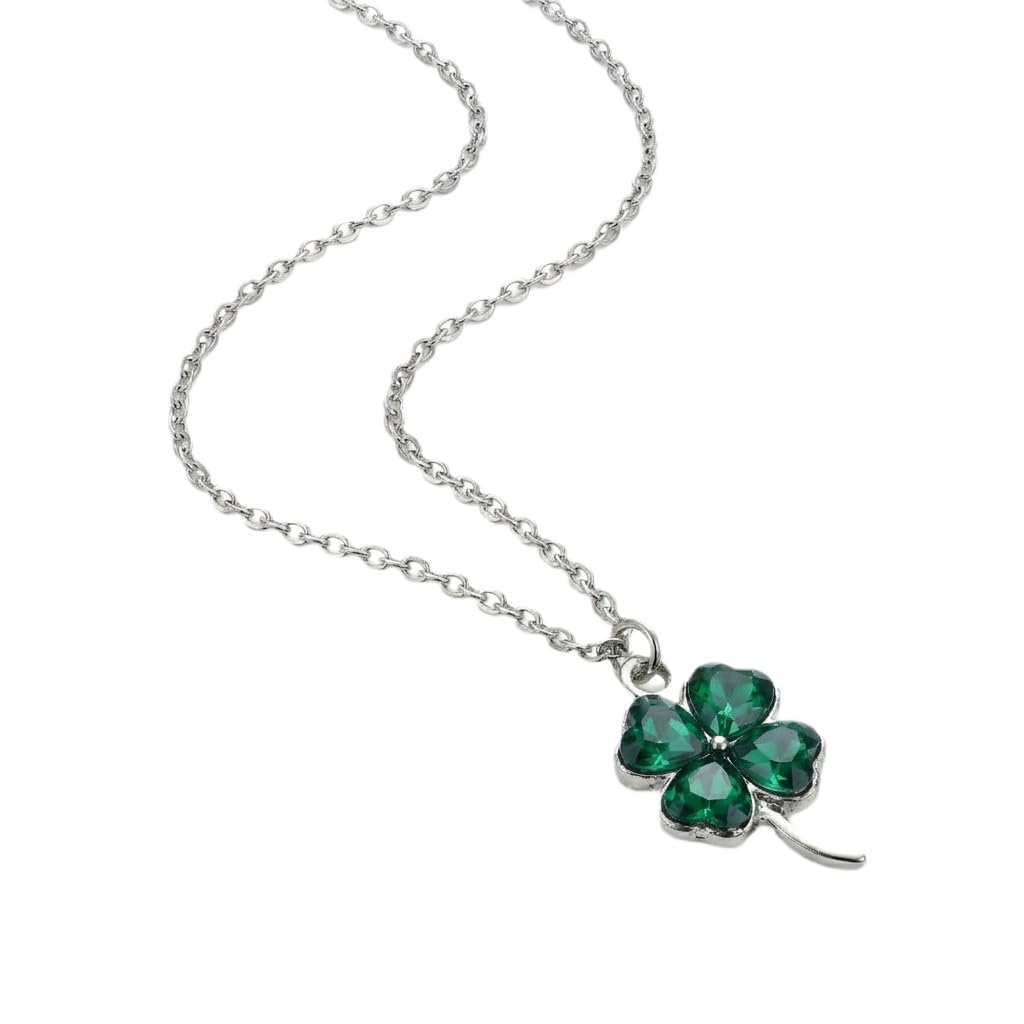 Elegant Silver Plated Four Leaf Clover Pendant Necklace with Green Crystal Stones | Lucky Charm Floral Design Chain for Women & Girls-image-29
