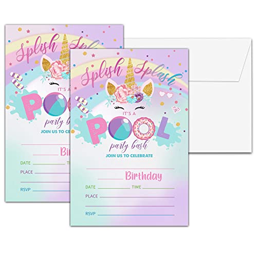 Chuxvon Unicorn Themed Birthday Party Invitations 20 Cards + 20 Envelopes (6x4 inches)