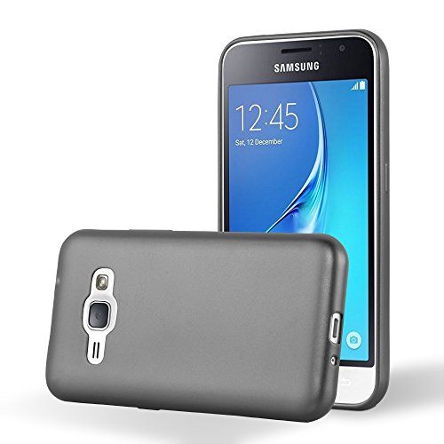 Cadorabo Funda para Samsung Galaxy J1 2016 en Metallic Gris - Cubierta Proteccíon de Silicona TPU Delgada e Flexible con Antichoque - Gel Case Cover Carcasa Ligera