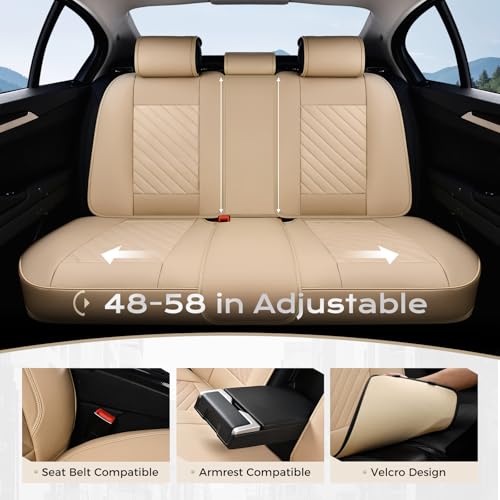 Image of Coverado Car Seat Covers Full Set 5 Pieces, Luxury Nappa Leather Seat Covers Universal Fit Waterproof Non-Slip Breathable Front & Back Automotive Seat Protectors for Cars, SUVs, Trucks