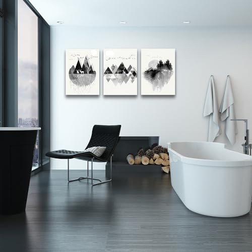 DZRWUBHS Large Abstract Wall Art For Living Room Canvas Wall Decor For Office Bedroom Decorations Wall Pictures Prints Artwork Black And White Mountain Geometric Wall Painting Home Decor 3 Pieces