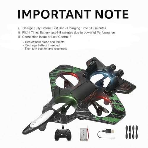 Image of KIDDOS Fighter Jet Drone Airplane Remote Control Toy for Kids | Rechargeable Flying Aircraft with Remote Controller | Indoor Outdoor Play Toy for Boys & Girls