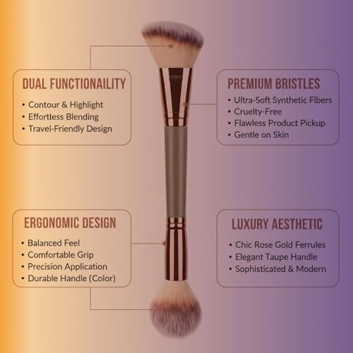 Dual-Ended Makeup Brush – Foundation & Blush & Contour – Soft Premium Synthetic Bristles, No Shedding, Professional & Beginner-Friendly Beauty Tool — view 3