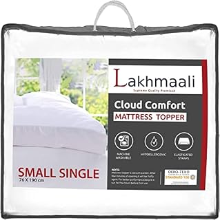 Lakhmaali Quilted Small Single Topper Hypoallergenic Extra Soft 4 Inch Thick with Elasticized Corner Straps - Size Small Single 4'' Thick (76x190cm)