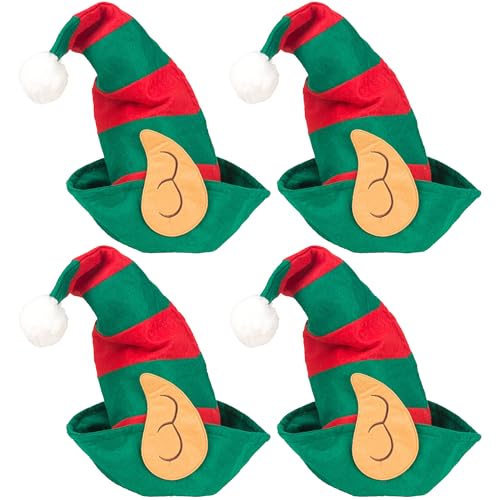 BOZILY 4 Stück Weihnachtselfen Hüte mit Elfen Ohren - Hochwertige...