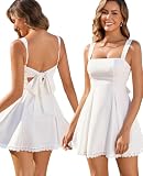 GLNEGE Womens Graduation Short Dress Corset Square Neck Mini Dresses Bow Tie A-Line Summer Cute Dress White