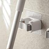 BildeeMait Soporte de pared para fregona y escoba con clip de resorte de goma suave, ABS + para TPR, se adapta a varillas de 19 a 24 mm, capacidad de 3 kg, sin marcas, C blanco y gris