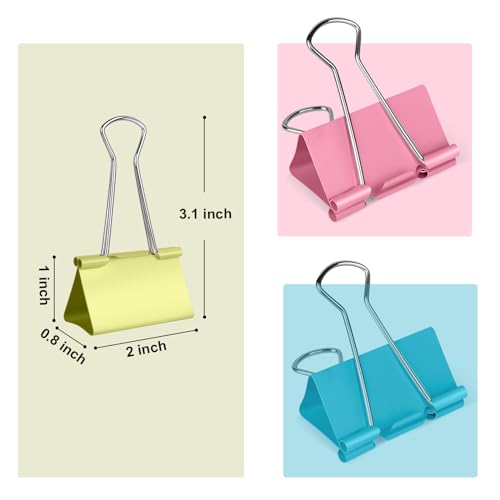 Image of Ufmarine Extra Large Binder Clips 2 inch Length, (40 Pcs) Colorful Paper Clips Large for Office