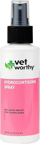 Vet Worthy Spray de hidrocortisona para perros – Alivio de picazón medicado para puntos calientes, eczema, mordeduras, irritaciones de la piel –