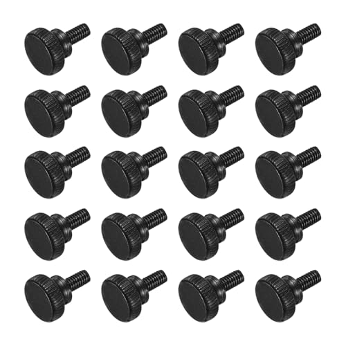 QUARKZMAN 20Pcs Vis Moletée M4 x 6mm Vis Moletées à Oreilles, Vis à Tête Plate en Acier Noir, Boulons Moletés Métriques avec Poignées à Épaulement, Fixations Filetées à Serrage Manuel