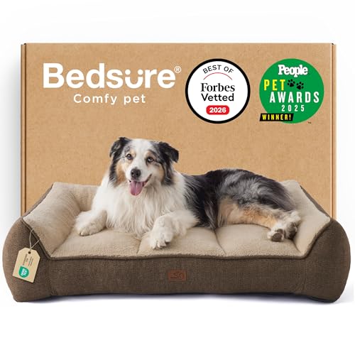 BEDSURE waschbares Hundebett Grosse Hunde - 106x76cm extra Dicke unterstützende Hundesofa mit wasserdichter Hülle, rutschfest Hundekorb große mit weichem plüsch Sherpa,braun