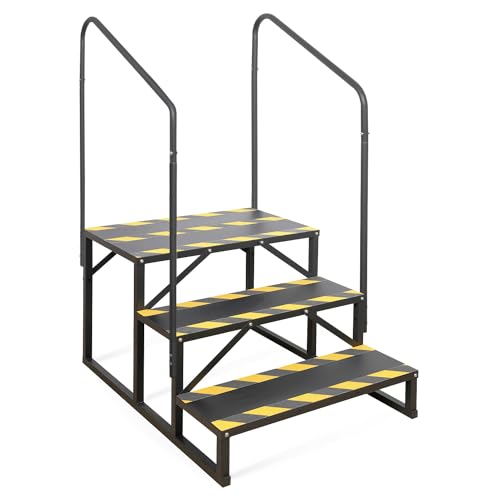 TOCRETOARE RV Steps with Handrail, Hot Tub Steps with Handrail, Portable Stairs Steps for 5th Wheel RV, Mobile Home Stairs Outdoor RV Step (3 Steps with 2 Handrails)