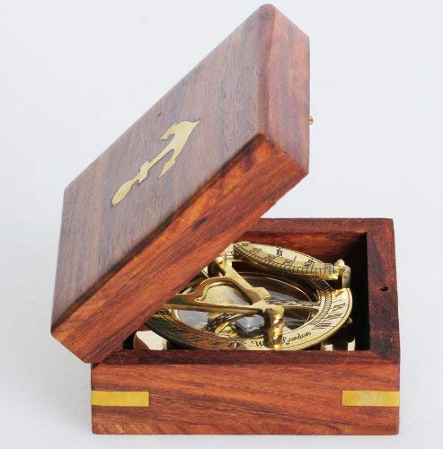 Elecsa Reloj De Sol Nautic Brújula latón 6,5 cm + Estuche de Madera 9060