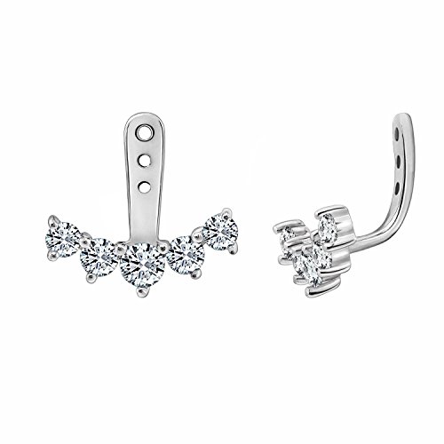 Amazon Essentials Platinum-Plated Sterling Infinite Elements Cubic Zirconia Freshwater Cultured Pearl with White Earring Jackets, (previously Amazon Collection)2