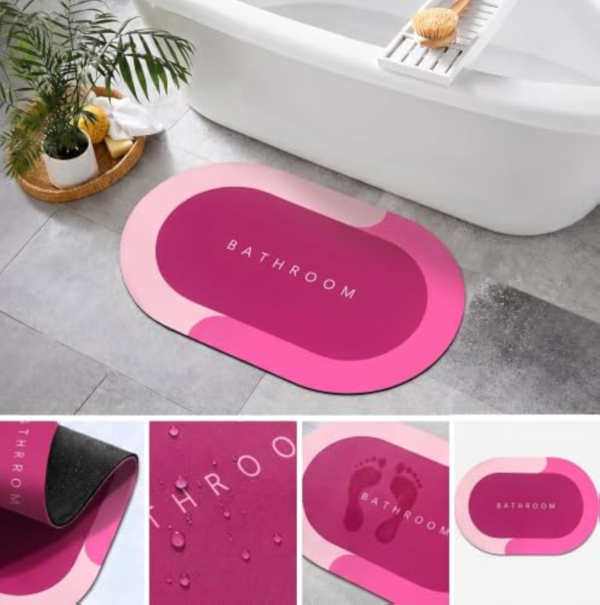 Anti-Skid Bathroom Mat Pink, Highly Absorbent & Quick Dry