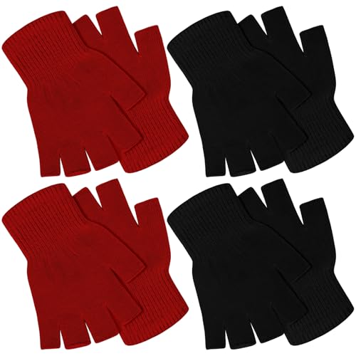 Image of SATINIOR 4 Pairs Winter Half Finger Gloves Knitted Fingerless Mittens Warm Stretchy Gloves for Men and Women