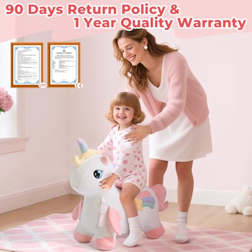 FUNLIO Einhorn Hüpftier, Regenbogen-Feen Hüpfpferd für Kleinkinder von 18 Monaten bis 5 Jahren, Aufblasbares Einhorn zum Reiten, Abziehbarer Bezug & Waschmaschinengeeignet, CPC Zertifiziert