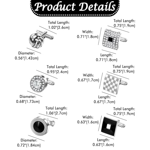 6 pares de mancuerneros Aroncent para hombre miniatura 2